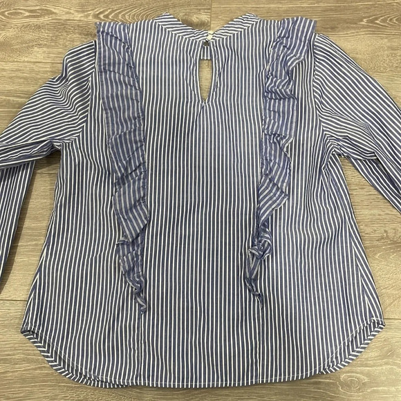 Mossimo Supply Co. ruffled striped long sleeve top blue and white L - Picture 16 of 16